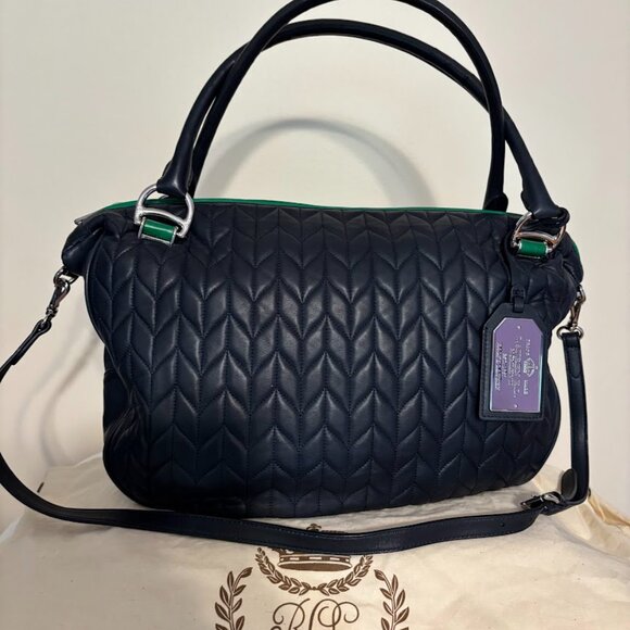 RALPH LAUREN Navy/Green Quilted Leather Bag with Dust Bag - Excellent Condition - Picture 8 of 16